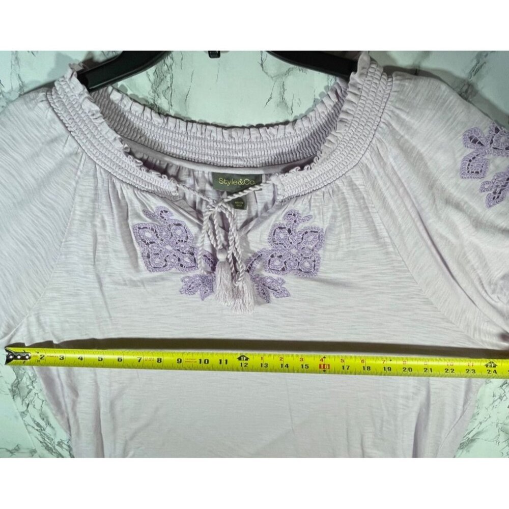 Style & Co. Womens Sandy Lavender Embroidered Vacay Top Size XL - Picture 4 of 7